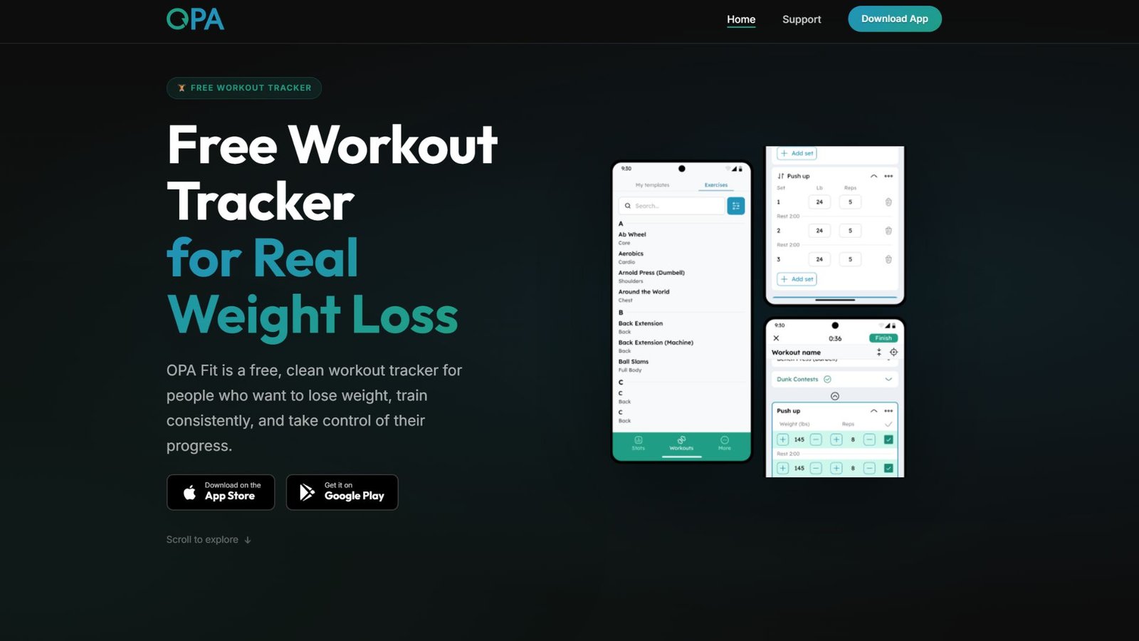 OPA Fit workout tracker app screenshot